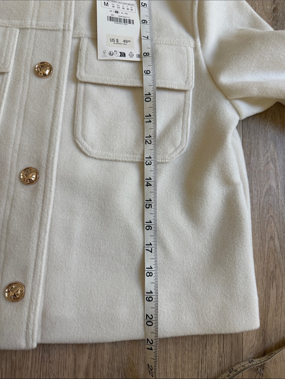 NWT Zara Bone Button-Front Pocket Jacket M - Picture 4 of 6